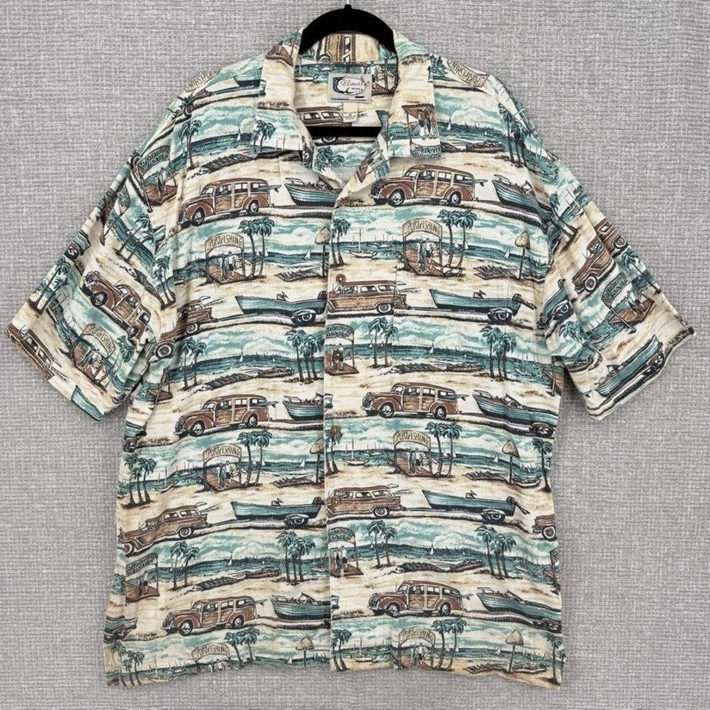 Bluewater‎ Wear Shirt Mens 2XL White Button Up Short Sleeve Graphic Relaxed